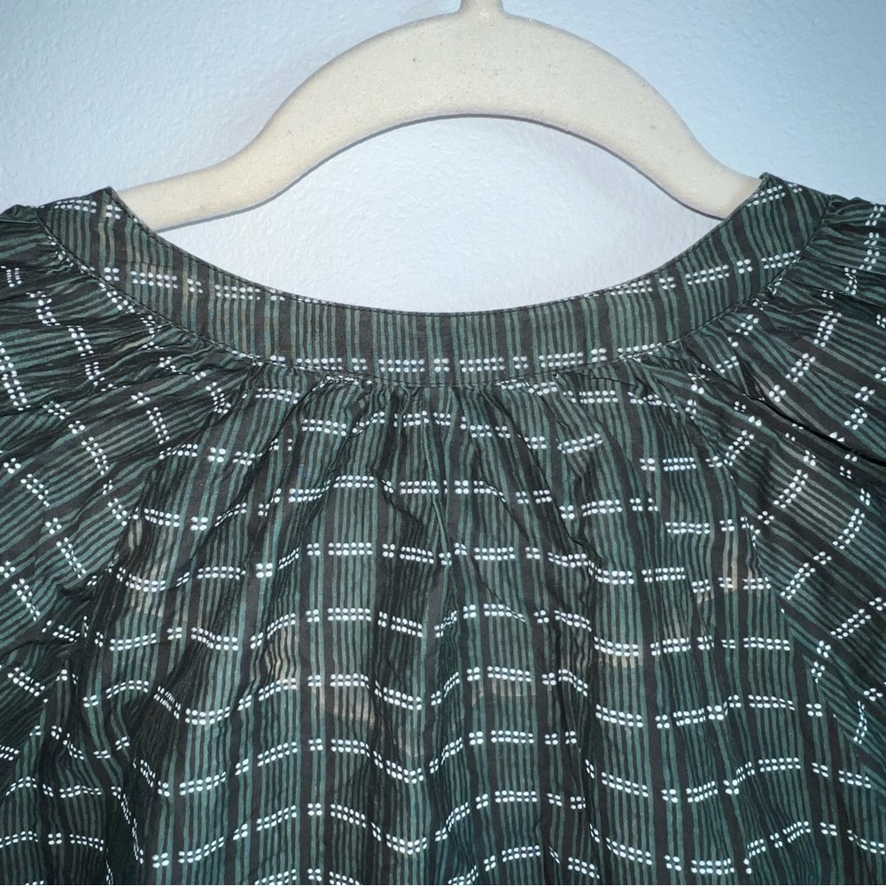 Apiece Apart Mitte Striped Top forest green stripe XS peasant blouse cotton silk - Picture 11 of 14